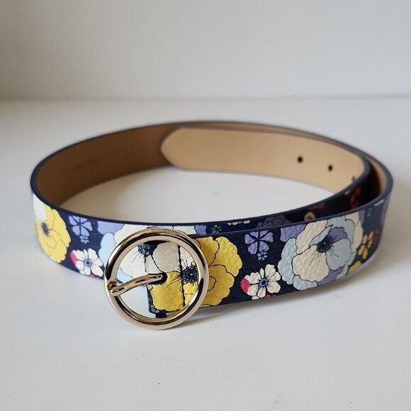 TALBOTS | Floral Print Belt navy Purple Leather Sz XS - Picture 1 of 5